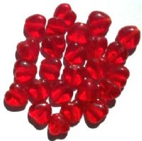 25 12mm Transparent Red Glass Heart Beads